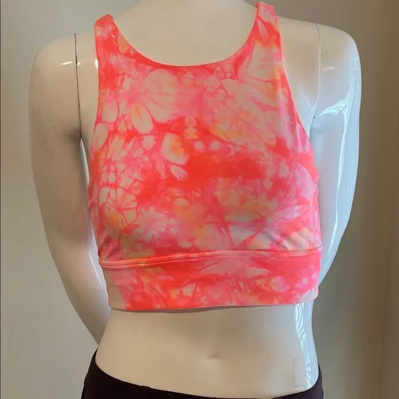 Lululemon Energy Bra High Neck LongLine Coral /Pink /Yellow Floral $58 NWOT - Picture 1 of 9
